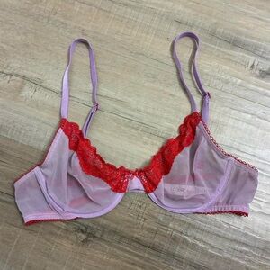 Victoria’s Secret light purple with red lace trim unlined demi bra